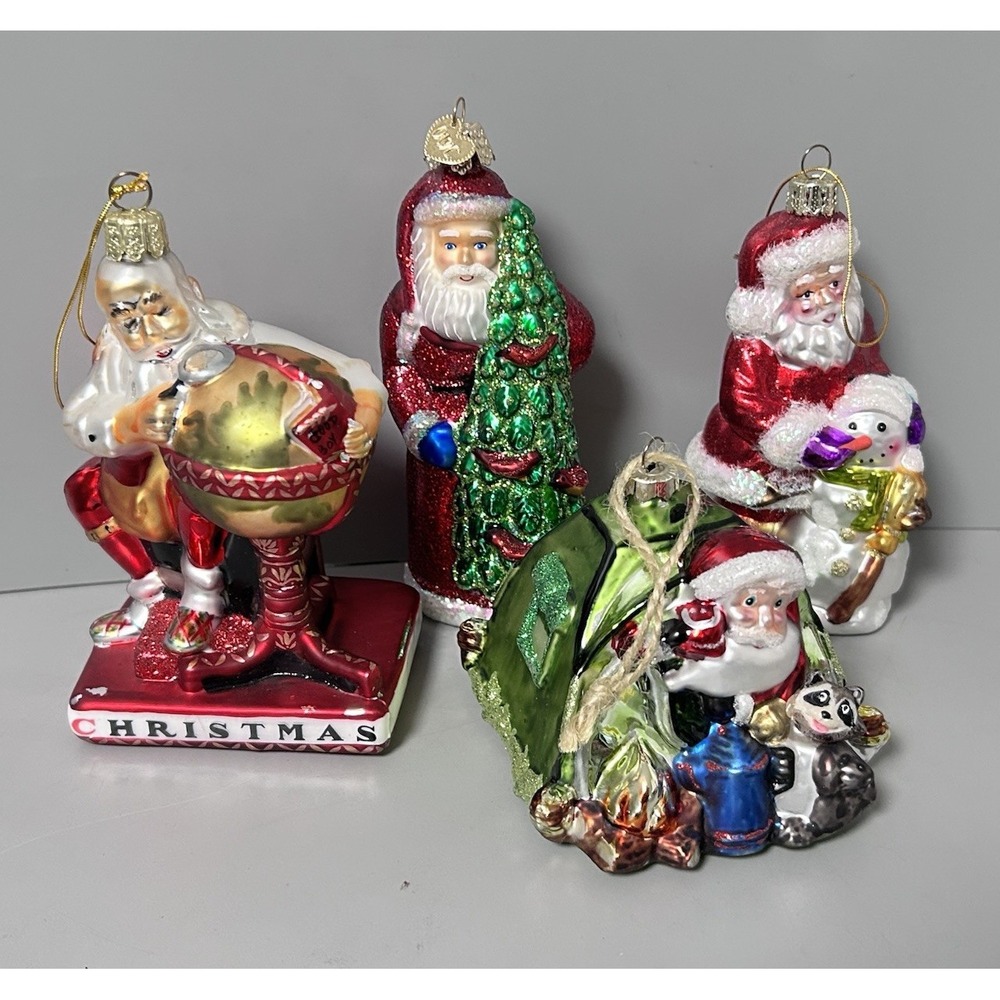 Old World Christmas (OWC), RADKO, SEPS Glass Santa Ornaments GLOBE Tent Raccoon